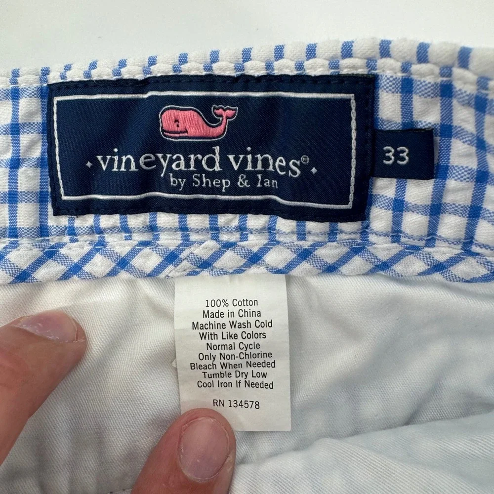 Vineyard Vines Mens 33 Gingham Seersucker Breaker Shorts Blue White Cotton